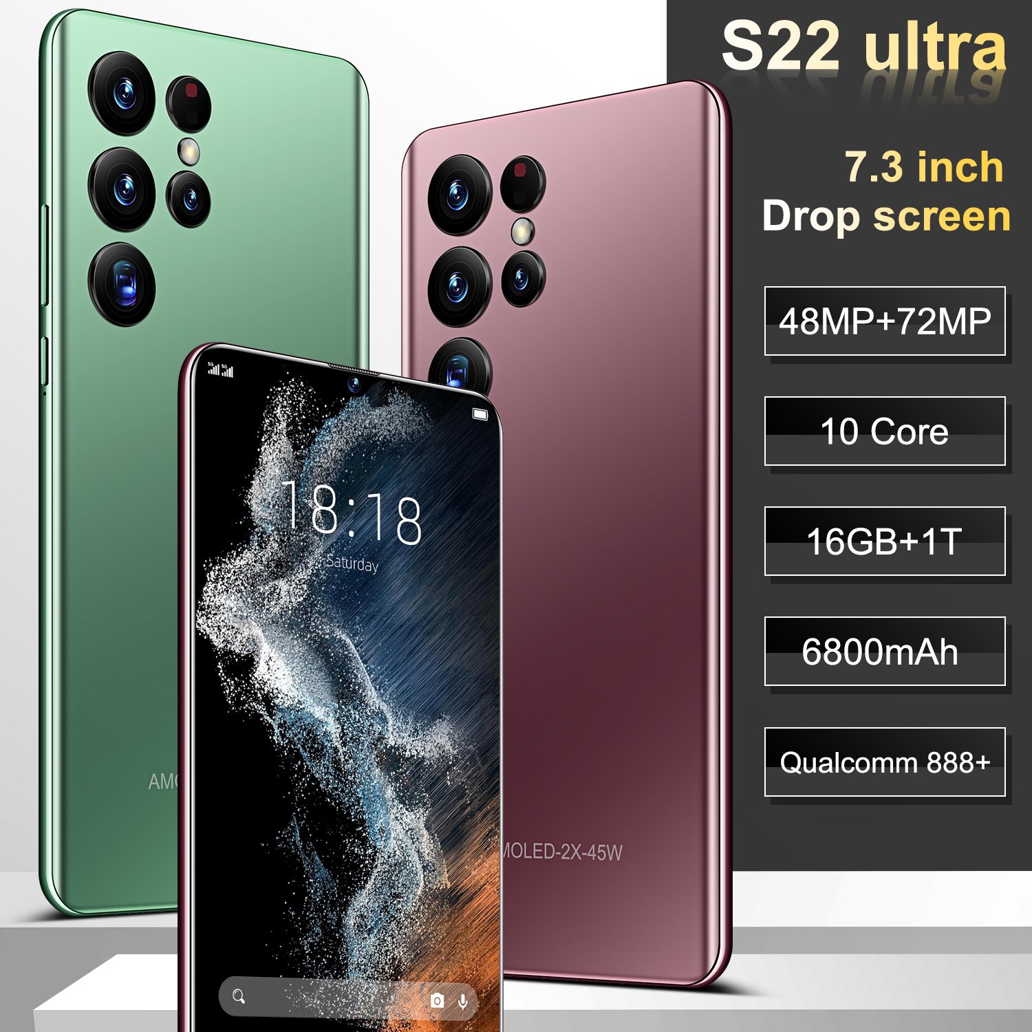 S22Ultra 16GB+1TB smart phone MTK6889 (10 cores) Android 12.0 Pixel 16 million+32 million battery 6800Mah 7.2 inch